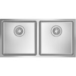 Käsitsi valmistatud topeltvalamu 865x430x200mm roostevabast terasest R20 pealmine/montaaživaba paigaldus | Adexa 204040D - Image 3