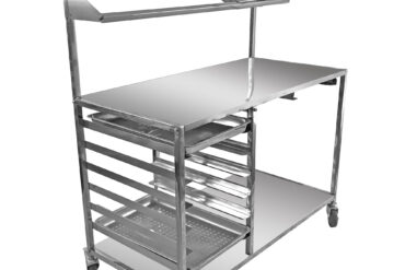Mobilline Eelvalmistuslaud GN1/1 siinide & ülemise riiuli & maitseaine siiniga & ratastega Roostevaba teras | Adexa CPTABC