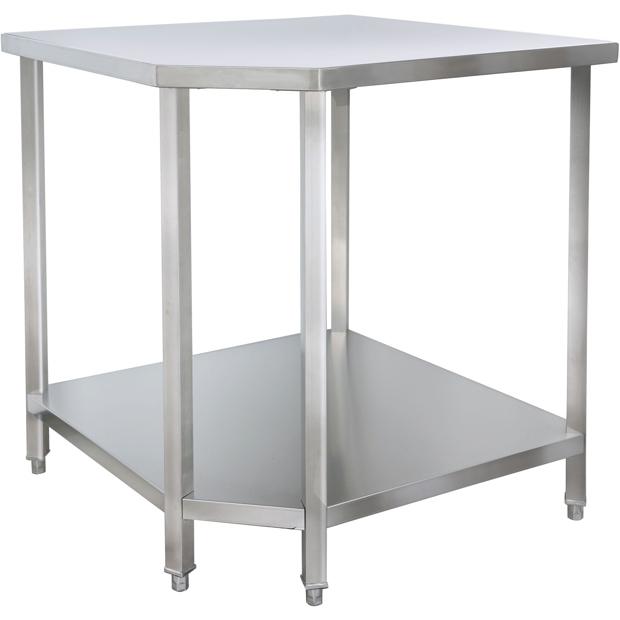 Kaubanduslik roostevabast terasest nurgatöölaud 900x900x700x700x900mm | Adexa CWTB1070S Töölaud Nurgamoodul Roostevaba Teras 900X900X700X700X980Mm Alumine Riiul | Adexa Cwt1070S - Image 1