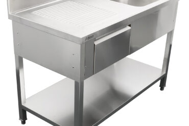 Kaubanduslik valamu 1 sahtliga Roostevaba teras 1 kauss Parempoolne Alumine riiul Pritsmekaitse 1400x600x900mm | Adexa DSA140601DR