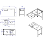 Laadimislaua vasak pool 1400x650x850 mm Kraanikausiga Jäätmeavaga Pritsmekaitsega Roostevaba teras | Adexa DWITC1465R - Image 4