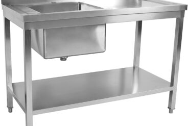 Töölaua pliit valamu ja kraaniga roostevaba teras 1 kauss Vasak alumine riiul Pristats 1200x600x900mm | Adexa STD1260L