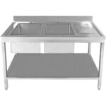 Valamu Roostevaba teras 1800x600x900mm 2 kaussi vasakul koos nõude kuivatusaluse ja pritsmekaitsega  | Adexa STT1860L - Image 4