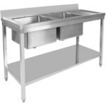 Köögivalamu Roostevaba teras 2000x600x850mm 2 kaussi paremal koos nõudekuivatusalusega Tagasein Alumine riiul | Adexa STT2060R - Image 6