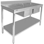 Roostevabast terasest Valamu 1800x600x900mm, 2 kaussi paremal, nõudekuivatusplaat, pritsmekaitse, alumine riiul | Adexa STT1860R