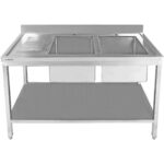 Roostevabast terasest Valamu 1800x600x900mm, 2 kaussi paremal, nõudekuivatusplaat, pritsmekaitse, alumine riiul | Adexa STT1860R - Image 2