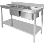 Valamu Roostevaba teras 2000x600x850mm 2 kaussi vasakul koos nõudekuivatuslauaga Pristsmekaitse Alumine riiul | Adexa STT2060L - Image 2