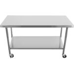 Kaubanduslik mobiilne töölauaga reguleeritavad jalad Roostevabast terasest alumine riiul 1600x700x900mm | Adexa WT70160CWO