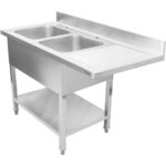 Kahe valamuga vasakul koos nõudekuivatuslaua ja pritsmekaitsega 1800x600x910mm | Adexa DSB1860L - Image 4