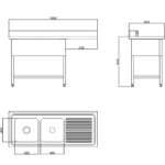 Kahe valamuga vasakul koos nõudekuivatuslaua ja pritsmekaitsega 1800x600x910mm | Adexa DSB1860L - Image 3