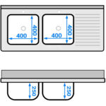 Kahe valamuga vasakul koos nõudekuivatuslaua ja pritsmekaitsega 1800x600x910mm | Adexa DSB1860L - Image 5