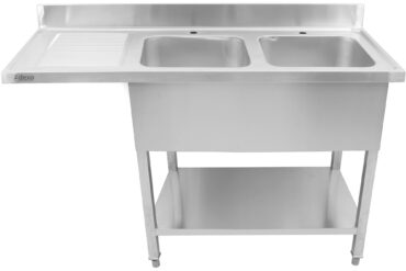 Kahe valamuga paremal nõudekuivatuse alusega ja Pritsmekaitsega 1800x600x910mm | Adexa DSB1860R