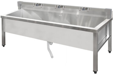 Madal potipesu valamu Mob hoidikutega, roostevaba teras, 1 kauss, pritsmekaitse, 1500x600x660mm, ruudukujulised jalad | Adexa SMSJYLR15060