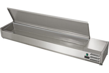 Vitriinkülmik lauapealne 2000 mm 9xGN1/3 sügavus 380 mm roostevabast terasest kaanega | Adexa VRX2000380SS