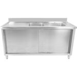 Kahe kausiga roostevabast terasest kahekordne valamu 1500x600x900mm pritsmekaitsega | Adexa DSD15602DR - Image 4