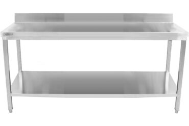 Premium kommertslik töölaud roostevabast terasest alumise riiuli ja tagaservaga 2000x600x900/1000mm | Adexa DWT20060