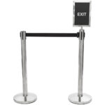 Hõbedane piirdepost musta sissetõmmatava lindiga 2m | Adexa SBP01B - Image 3