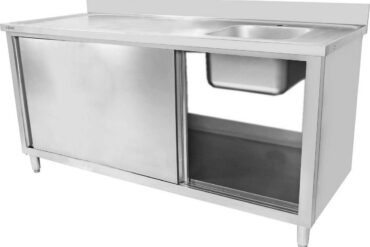 Kaubanduslik valamu liugustega Roostevaba teras 1 kauss Paremal Alumine riiul Tagaserk 1800x600x900mm | Adexa DSA180602DR