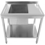 Kaubanduslik kraanikauss roostevabast terasest 800x600x900mm 1 kauss vasakul pritsmekaitse alumine riiul | Adexa STD08060L - Image 3