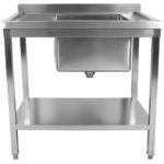 Kommertsiaalne kraanikauss roostevaba teras 800x600x900mm 1 kauss paremal pritsmekaitse alumine riiul | Adexa STD08060R - Image 2