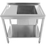 Kommertsiaalne kraanikauss roostevaba teras 800x600x900mm 1 kauss paremal pritsmekaitse alumine riiul | Adexa STD08060R - Image 3