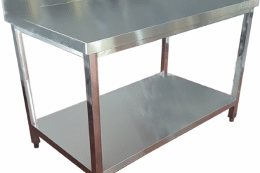 Kaubanduslik töölaua alumine riiul pritsmekaitse roostevaba terasega kandilised jalad 1500x700x900mm | Adexa QNH11128