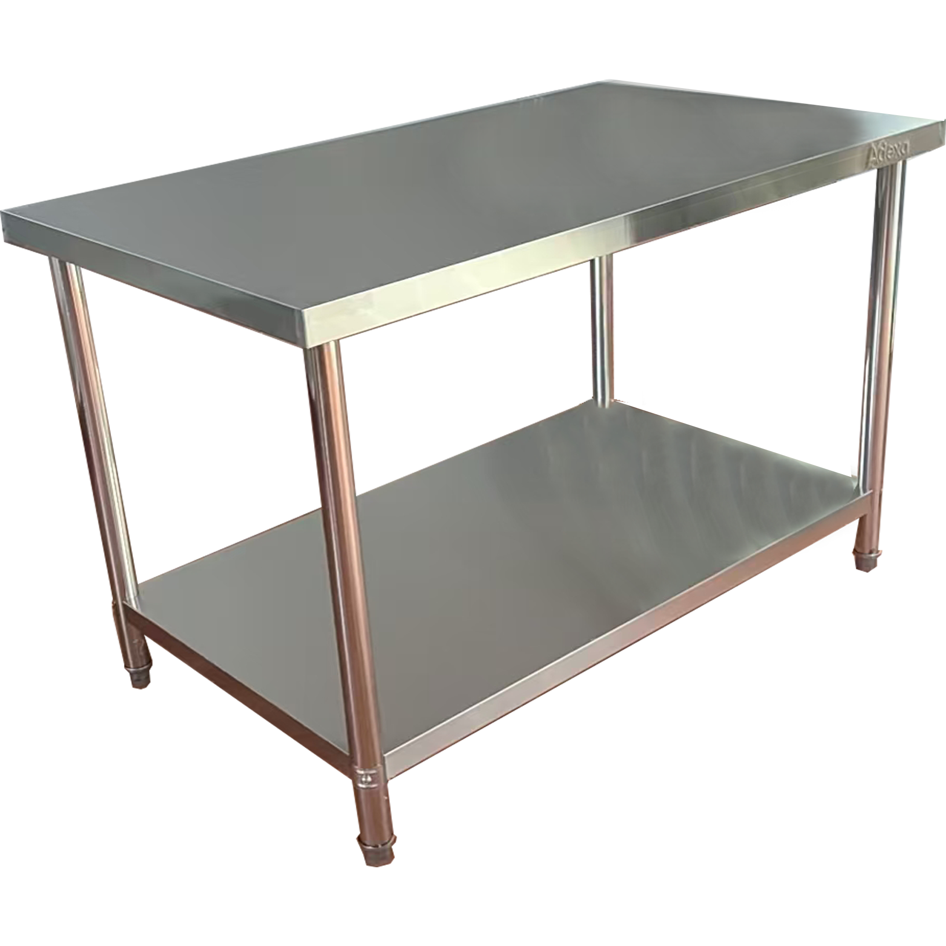 Kommertslik töölaud alumise riiuliga roostevaba teras ümarad jalad 2100x600x900mm | Adexa QNH1112 Kaubanduslik töölaud alariiuliga Roostevaba teras Ümarad jalad 1800x600x900mm | Adexa QNH1110 - Image 1