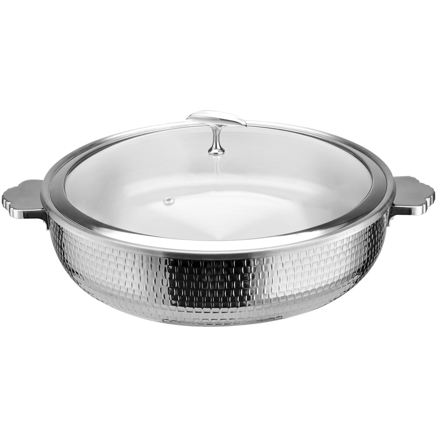 Serveerimis- ja soojenduspott klaaskaanega & keraamilise sisuga kolmekihiline haamerdatud pind ⌀320x90mm roostevaba viimistlus | Adexa E0312200M Serveerimis- ja soojenduspott klaaskaanega & keraamilise sisuga kolmekihiline haamerdatud pind ⌀320x90mm roostevaba viimistlus | Adexa E0312200M - Image 1