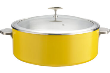 Serveerimis- ja soojenduspott klaaskaanega & roostevabast terasest sisuga Kolmekihiline haamerdatud pind ⌀320x120mm Kollane | Adexa E0912005