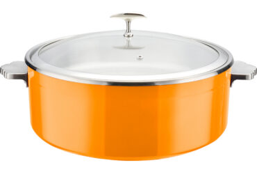 Serveerimis- ja kuumutusnõu klaaskaanega & keraamilise sisuga Kolmekihiline haamerdatud pind ⌀320x120mm Oranž | Adexa E0912015M