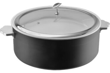 Serveerimis- ja soojenduspott klaaskaanega & roostevabast terasest sisuga Kolmekihiline haamerdatud pind ⌀320x120mm Must | Adexa E0912016