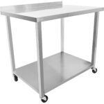 Kaubanduslik mobiilne töölaua ratastel roostevabast terasest alumise riiuli ja tagaservaga 1000x700x900mm | Adexa DWTC70100B