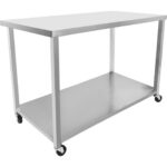 Kaubanduslik mobiilne töölaud ratastega, roostevaba teras, alumine riiul 1200x700x900mm | Adexa DWTC70120 - Image 2