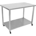 Kaubanduslik mobiilne töölaud ratastega, roostevaba teras, alumine riiul 1200x700x900mm | Adexa DWTC70120