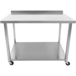 Kaubanduslik mobiilne töölaud ratastel roostevabast terasest alumise riiuli ja tagaservaga 1500x700x900mm | Adexa DWTC70150B - Image 3