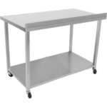 Kaubanduslik mobiilne töölaud ratastel roostevabast terasest alumise riiuli ja tagaservaga 1500x700x900mm | Adexa DWTC70150B - Image 8