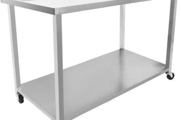 Kaubanduslik mobiilne töölaud ratastel roostevabast terasest alumise riiuli ja tagaservaga 1500x700x900mm | Adexa DWTC70150B