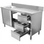 Valamukapp roostevabast terasest 1400x600x900mm 1 kauss vasakul 3 sahtlit pritsmekaitsega | Adexa DSA601402D3DL - Image 3