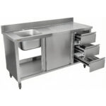 Valamukapp roostevabast terasest 1400x600x900mm 1 kauss vasakul 3 sahtlit pritsmekaitsega | Adexa DSA601402D3DL